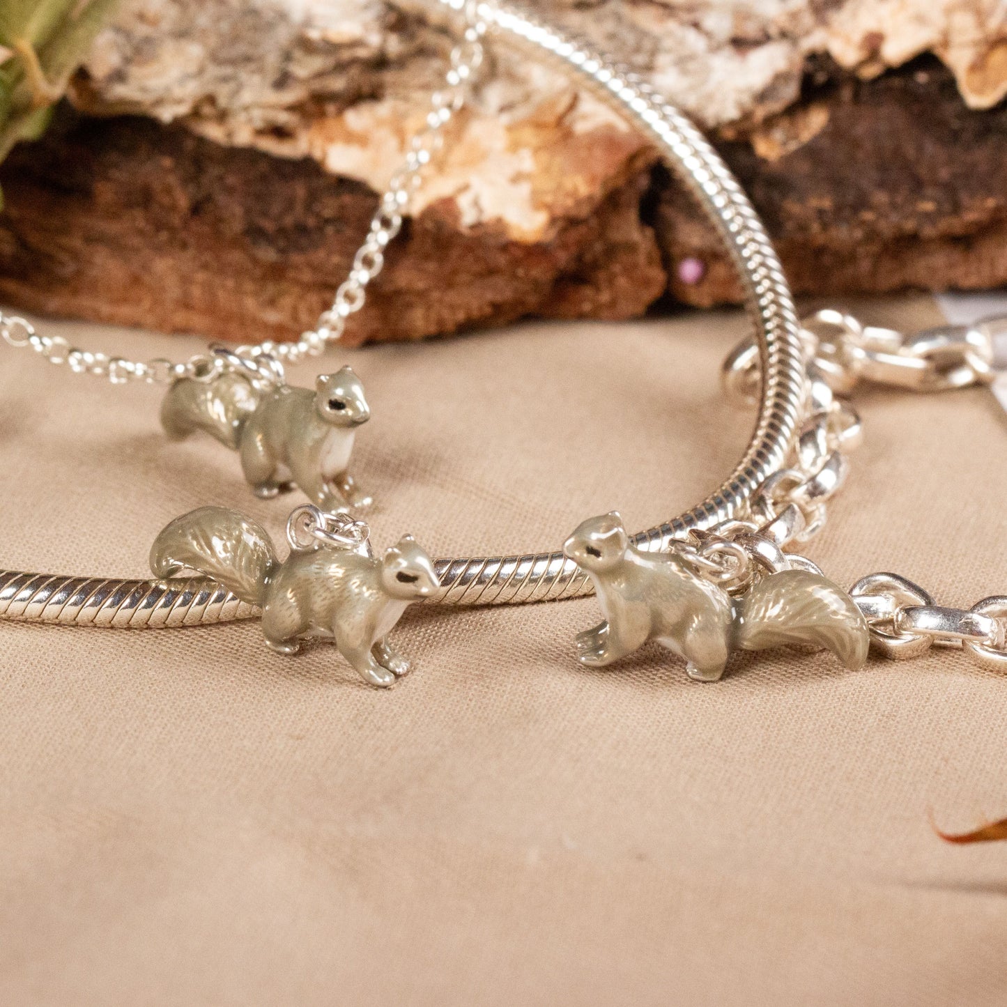 Squirrel Charm - Enamelled Sterling Silver