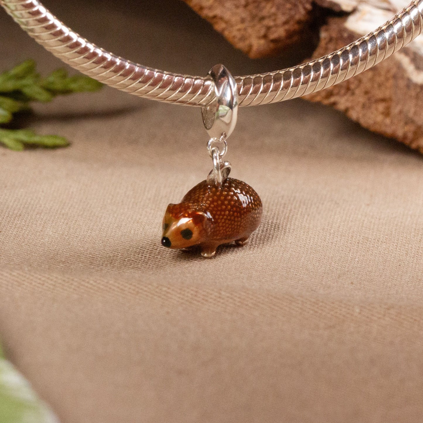 Hedgehog Charm - Enamelled Sterling Silver