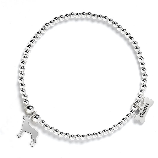Beauceron Silhouette Silver Ball Bead Bracelet - Personalised