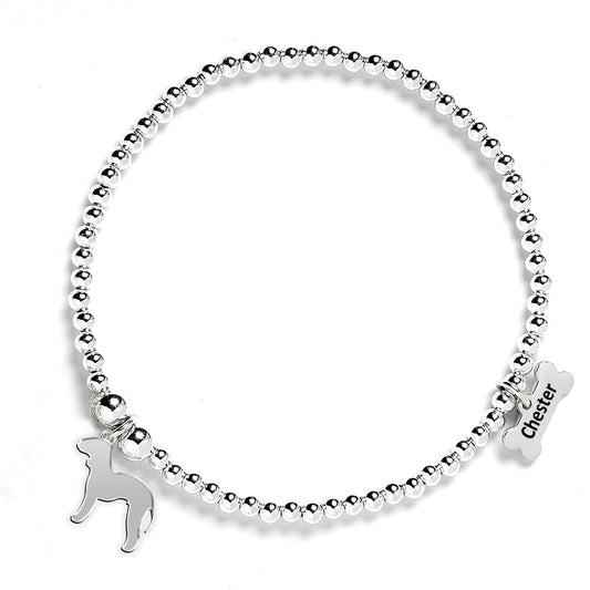 Bedlington Terrier Silhouette Silver Ball Bead Bracelet - Personalised