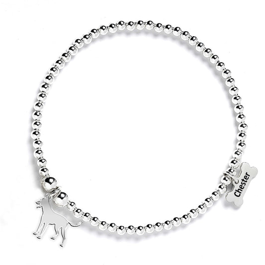 Belgian Shepherd Dog (Laekenois) Silhouette Silver Ball Bead Bracelet - Personalised