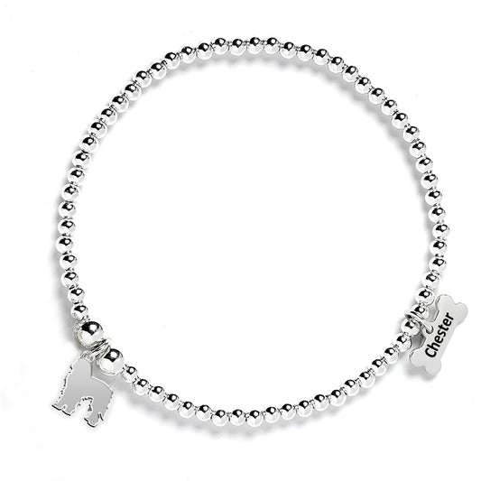 Bergamasco Silhouette Silver Ball Bead Bracelet - Personalised
