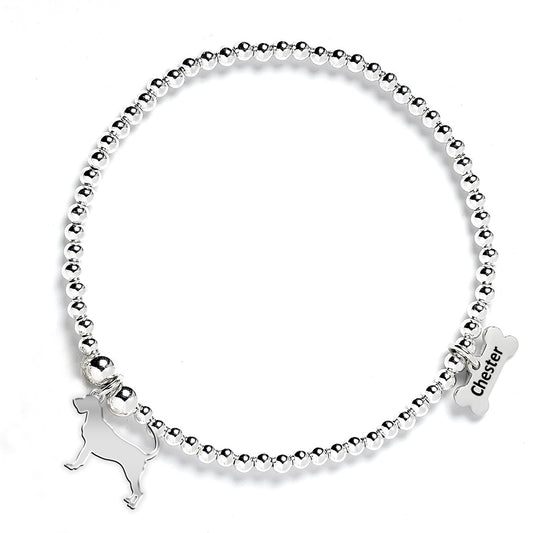 Bloodhound Silhouette Silver Ball Bead Bracelet - Personalised