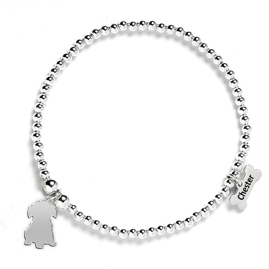 Bolognese Silhouette Silver Ball Bead Bracelet - Personalised
