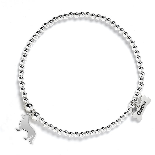 Border Collie Silhouette Silver Ball Bead Bracelet - Personalised