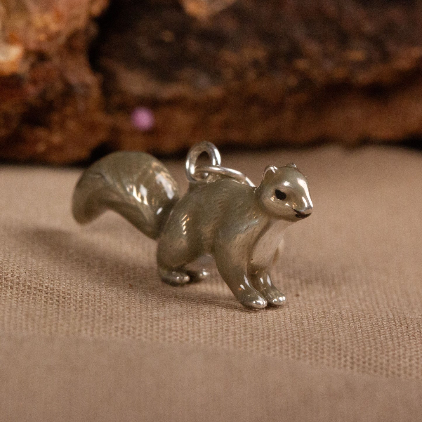 Squirrel Charm - Enamelled Sterling Silver