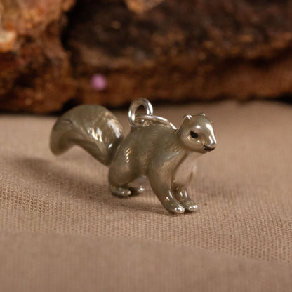 Squirrel Charm - Enamelled Sterling Silver