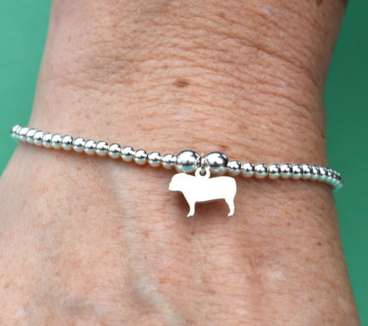 English Bulldog Silhouette Silver Ball Bead Bracelet - Personalised