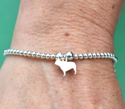 French Bulldog Silhouette Silver Ball Bead Bracelet - Personalised