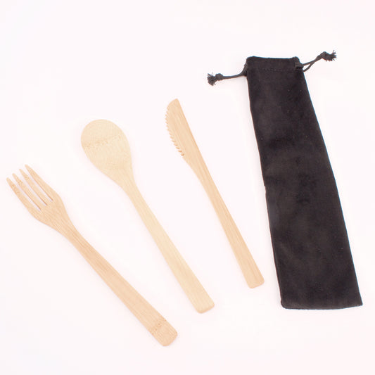 Bamboo Cutlery Set with Black Pouch