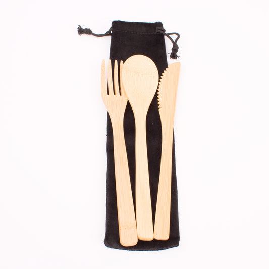 Bamboo Cutlery Set with Black Pouch