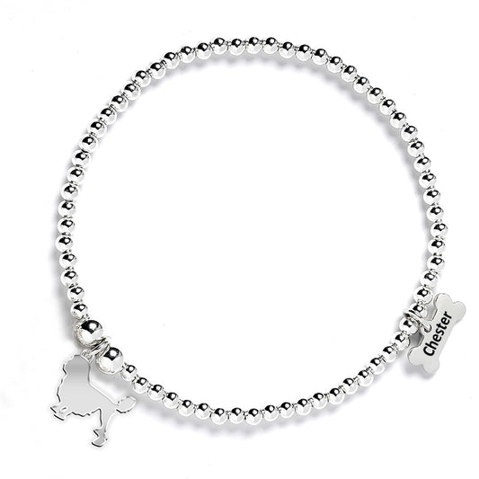 Lowchen Silhouette Silver Ball Bead Bracelet - Personalised