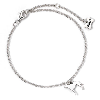 Dainty Chain Bracelet with Silhouette Dog Charm - Personalised - Sterling Silver