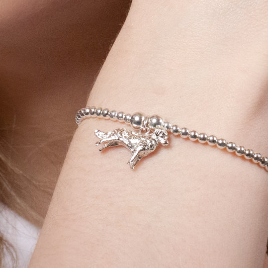 Pulsera de cuentas de plata con forma de golden retriever - Personalizada