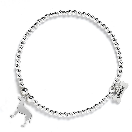 Manchester Terrier Silhouette Silver Ball Bead Bracelet - Personalised