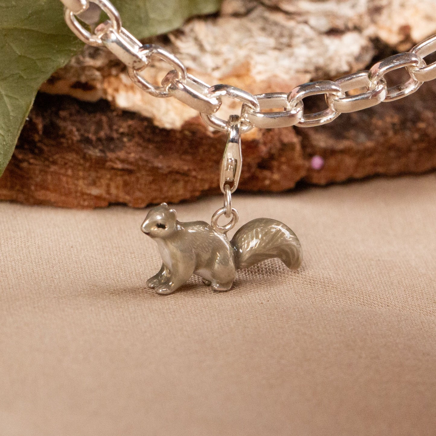 Squirrel Charm - Enamelled Sterling Silver