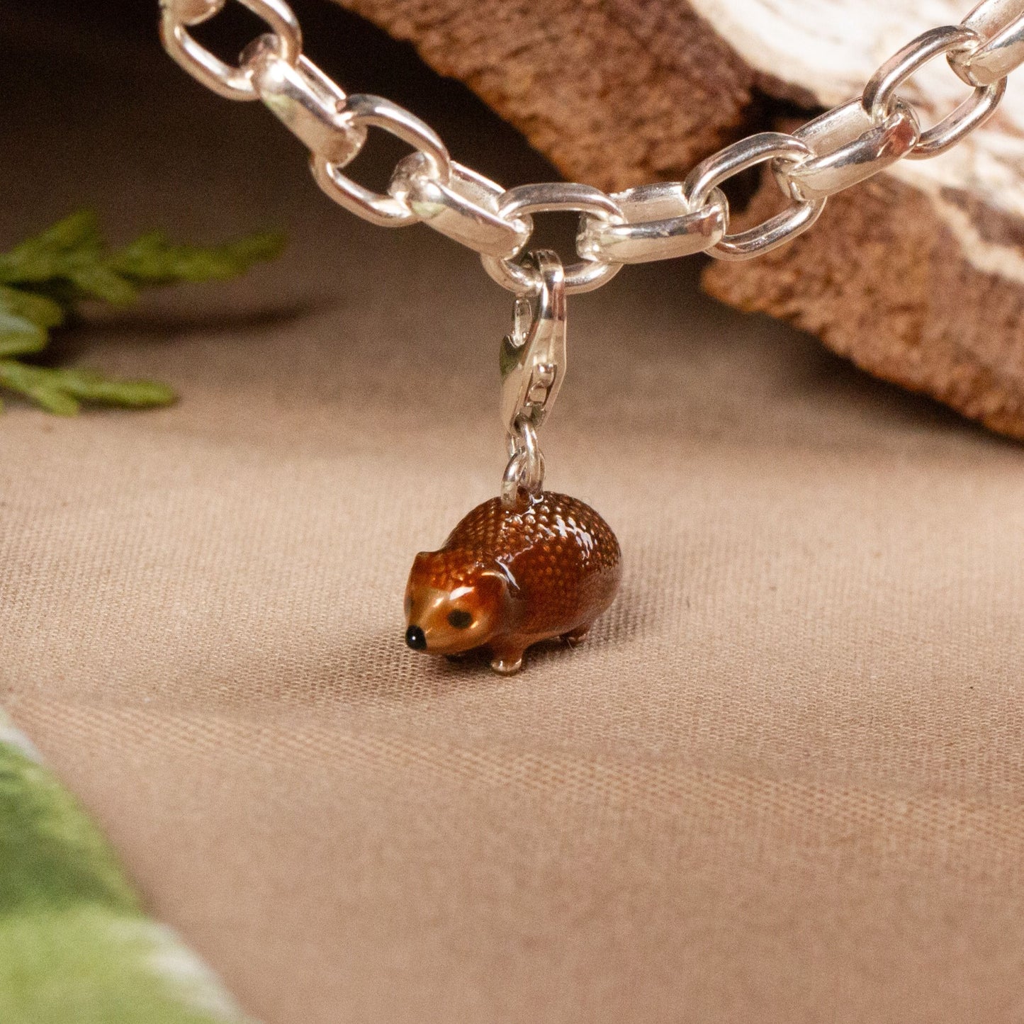 Hedgehog Charm - Enamelled Sterling Silver