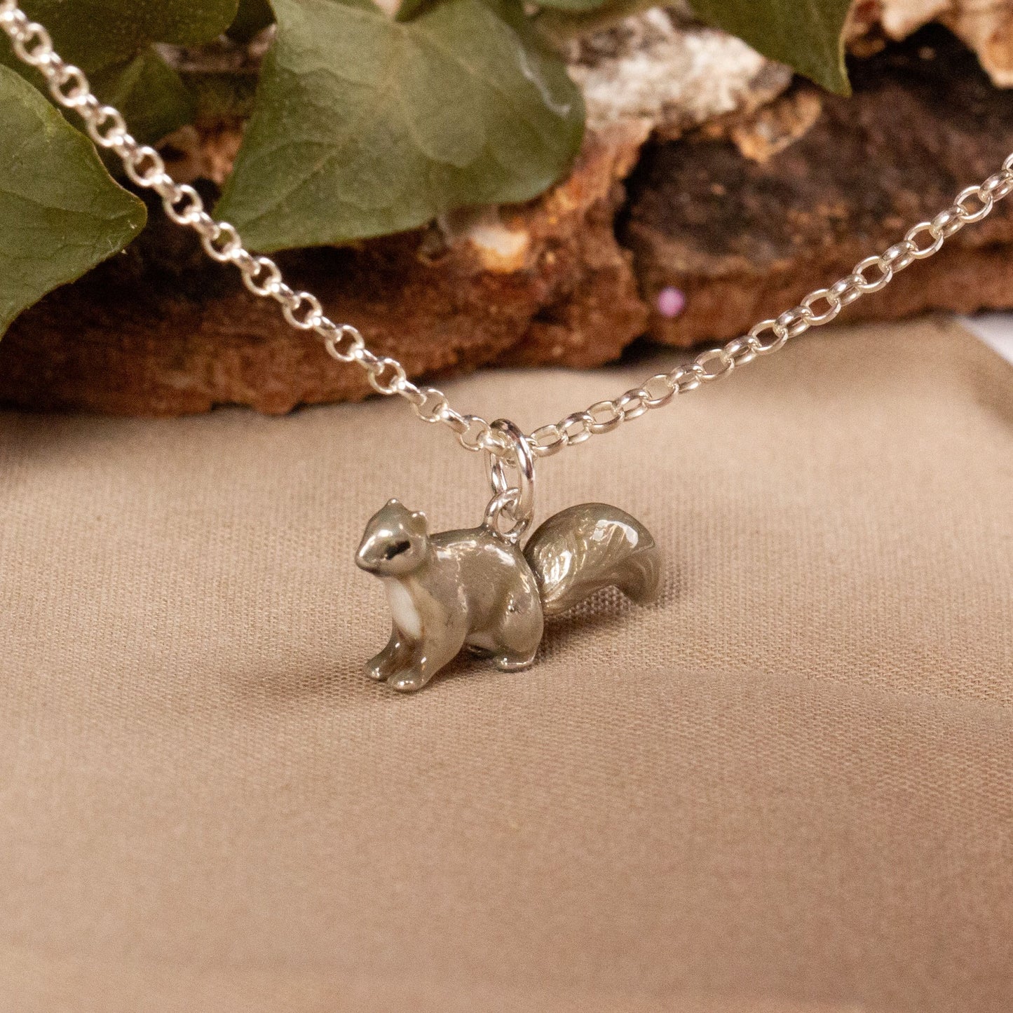 Squirrel Necklace - Enamelled Sterling Silver