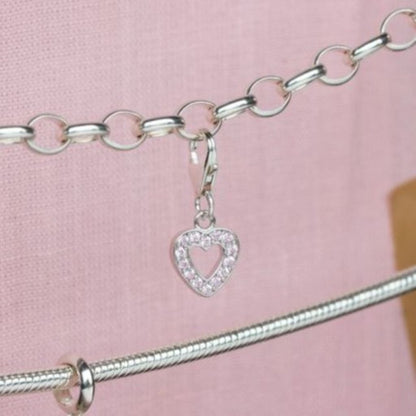 Pink Crystal Heart Pendant Charm - Sterling Silver