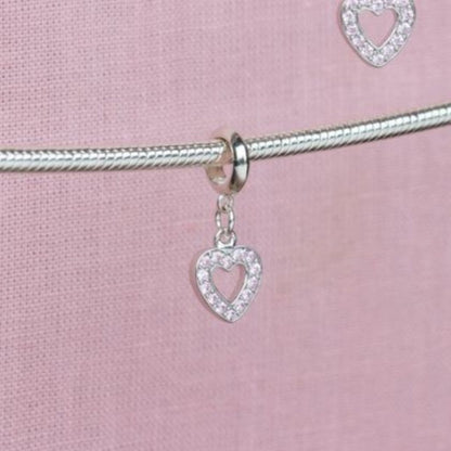 Pink Crystal Heart Pendant Charm - Sterling Silver