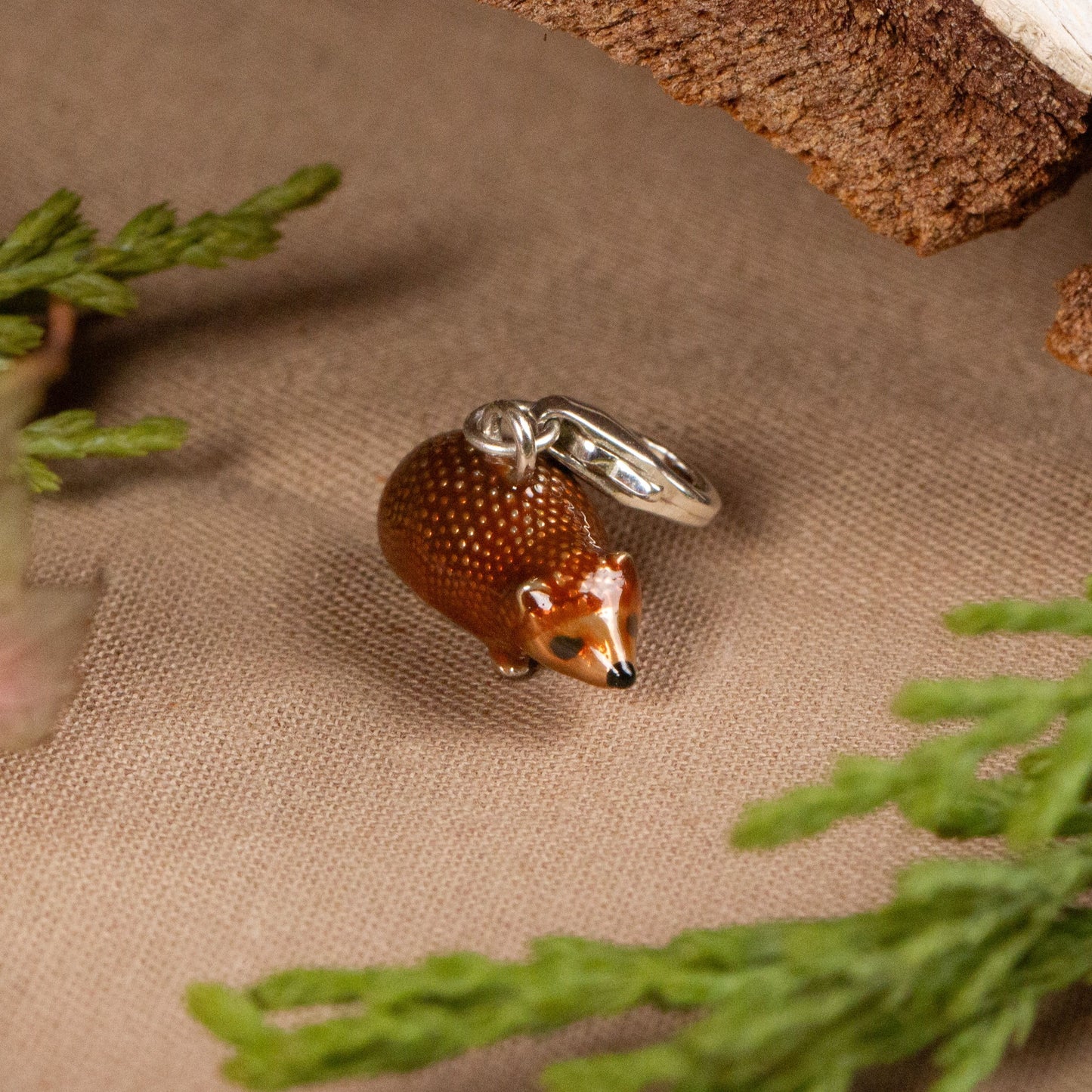 Hedgehog Charm - Enamelled Sterling Silver