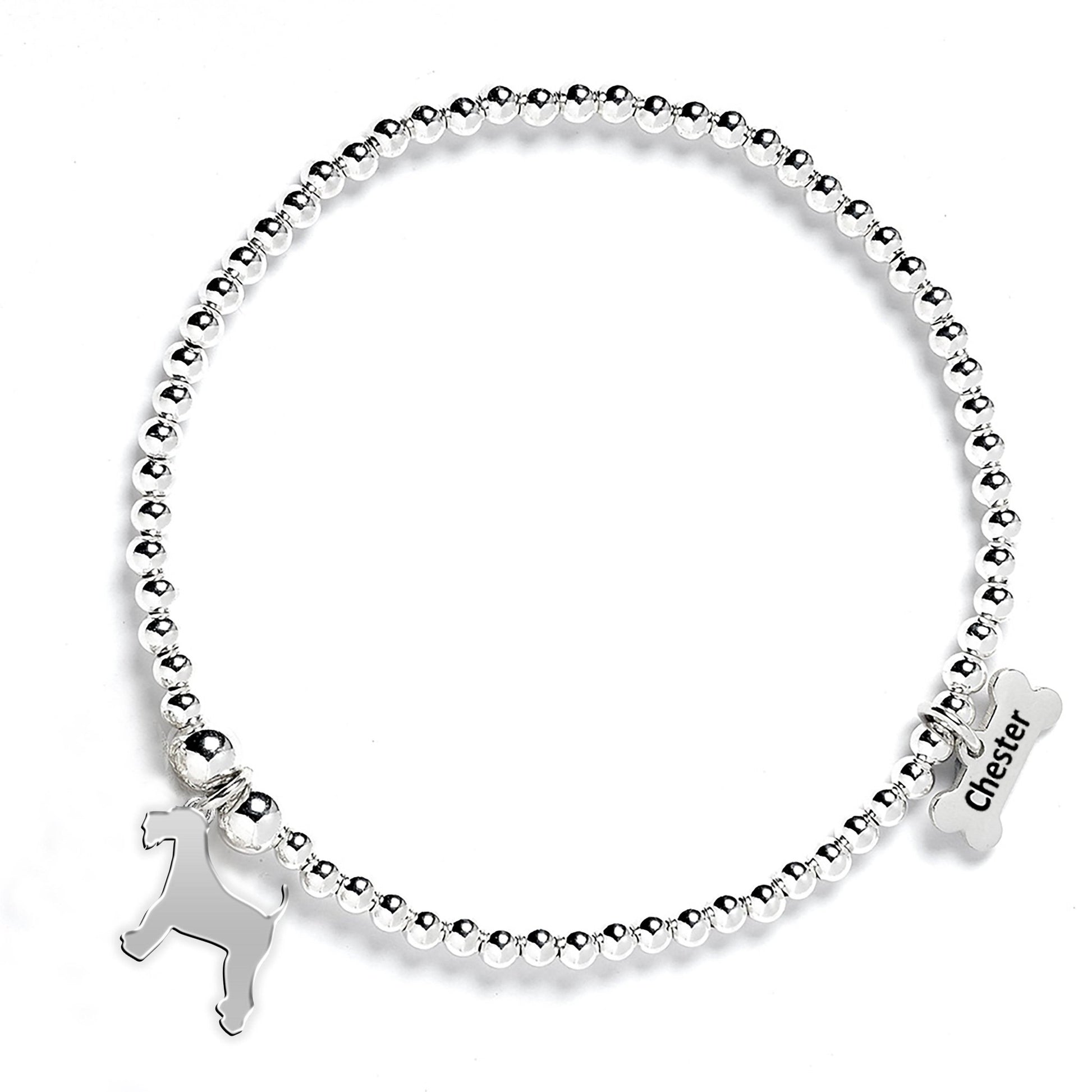 Airedale Terrier Silhouette Silver Ball Bracelet - Personalised - MYLEE London