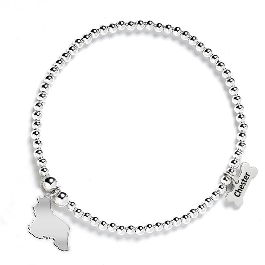 American Cocker Spaniel Silhouette Silver Ball Bracelet - Personalised - MYLEE London