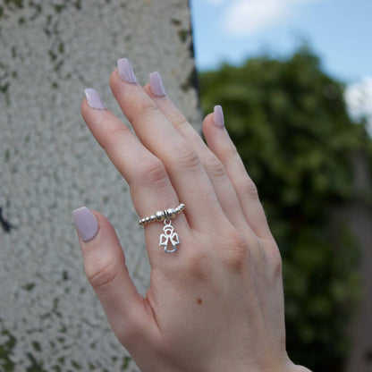 Angel on Silver Ball Bead Ring - MYLEE London