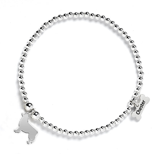 Australian Shepherd Silhouette Silver Ball Bracelet - Personalised - MYLEE London