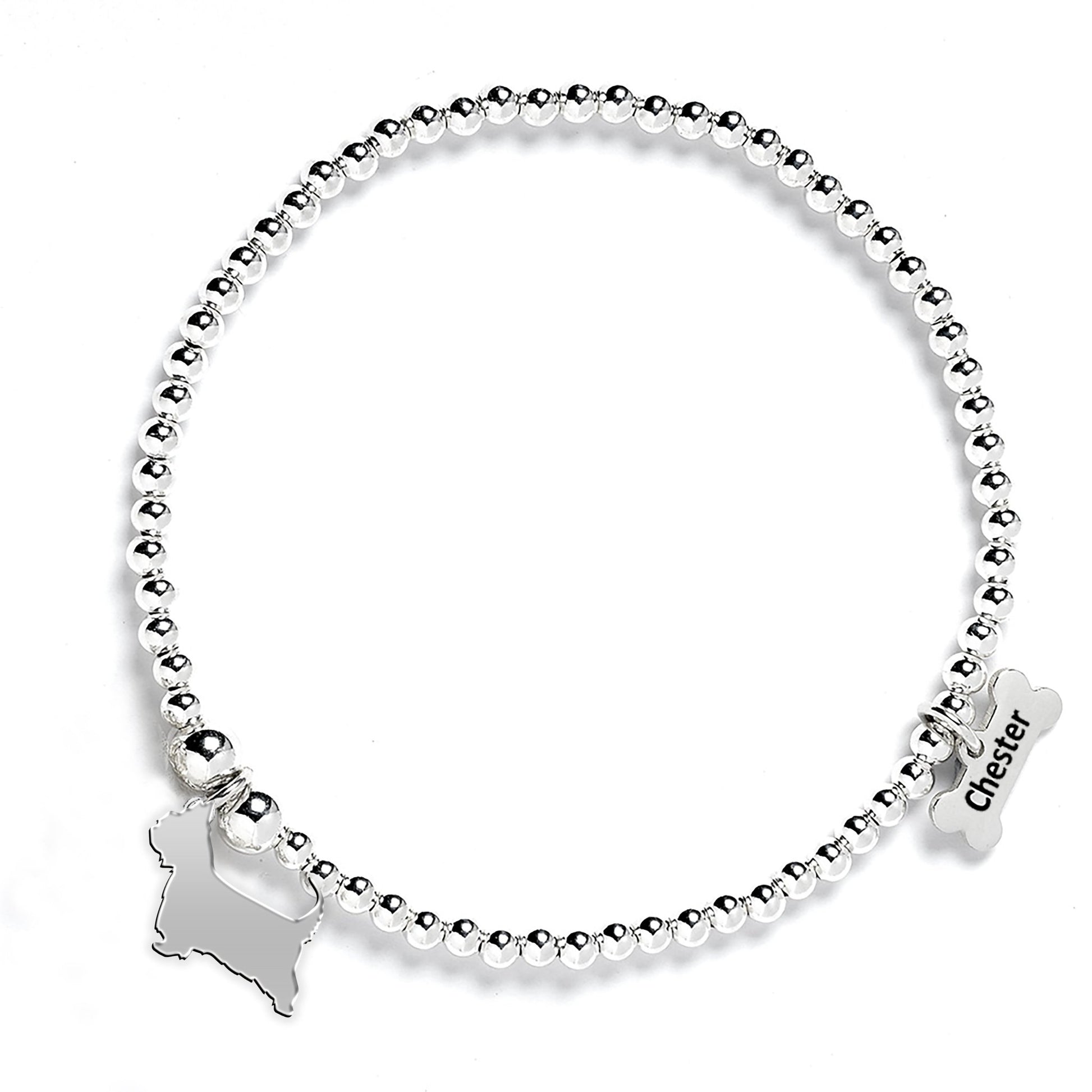 Australian Terrier Silhouette Silver Ball Bead Bracelet - Personalised - MYLEE London