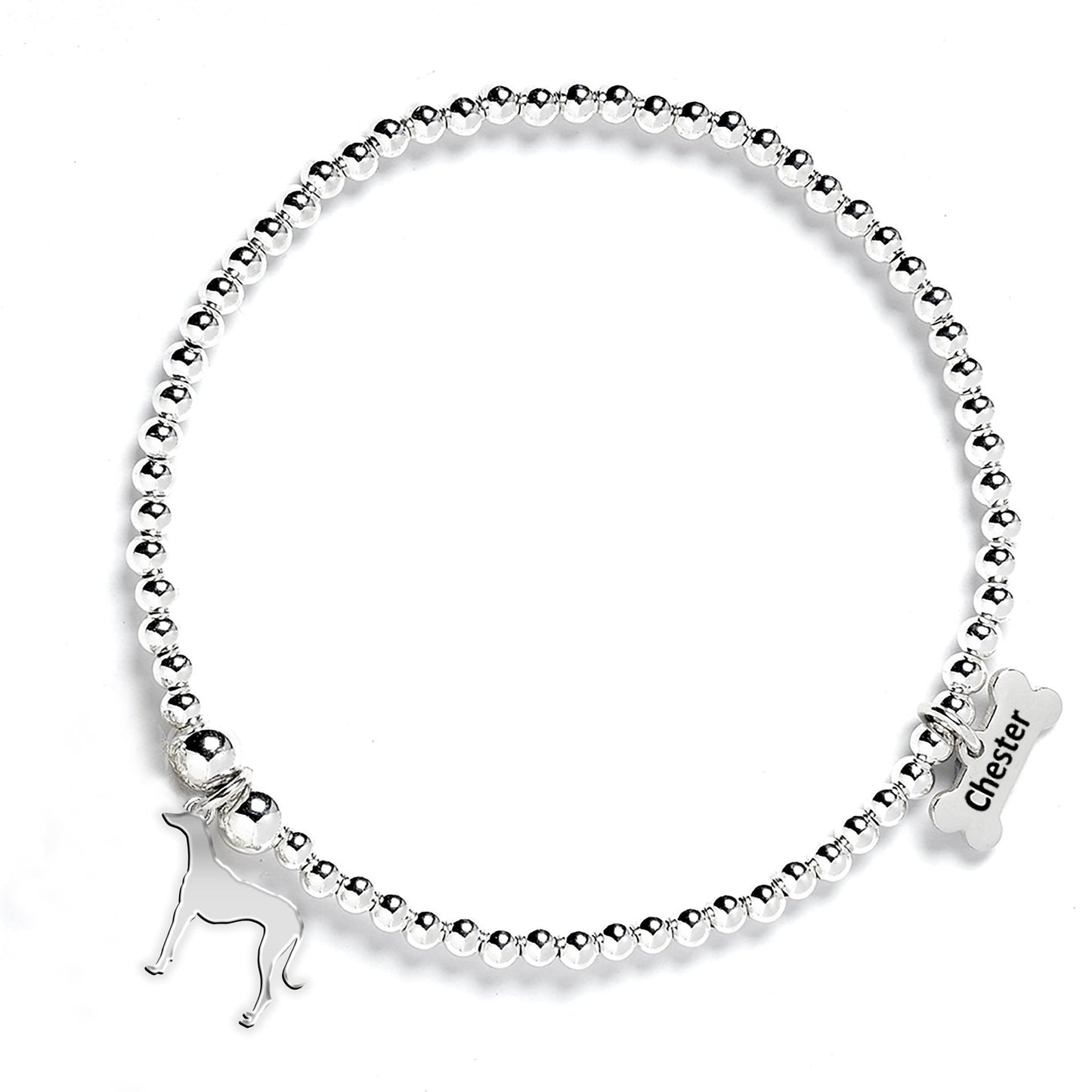 Azawakh Silhouette Silver Ball Bead Bracelet - Personalised - MYLEE London