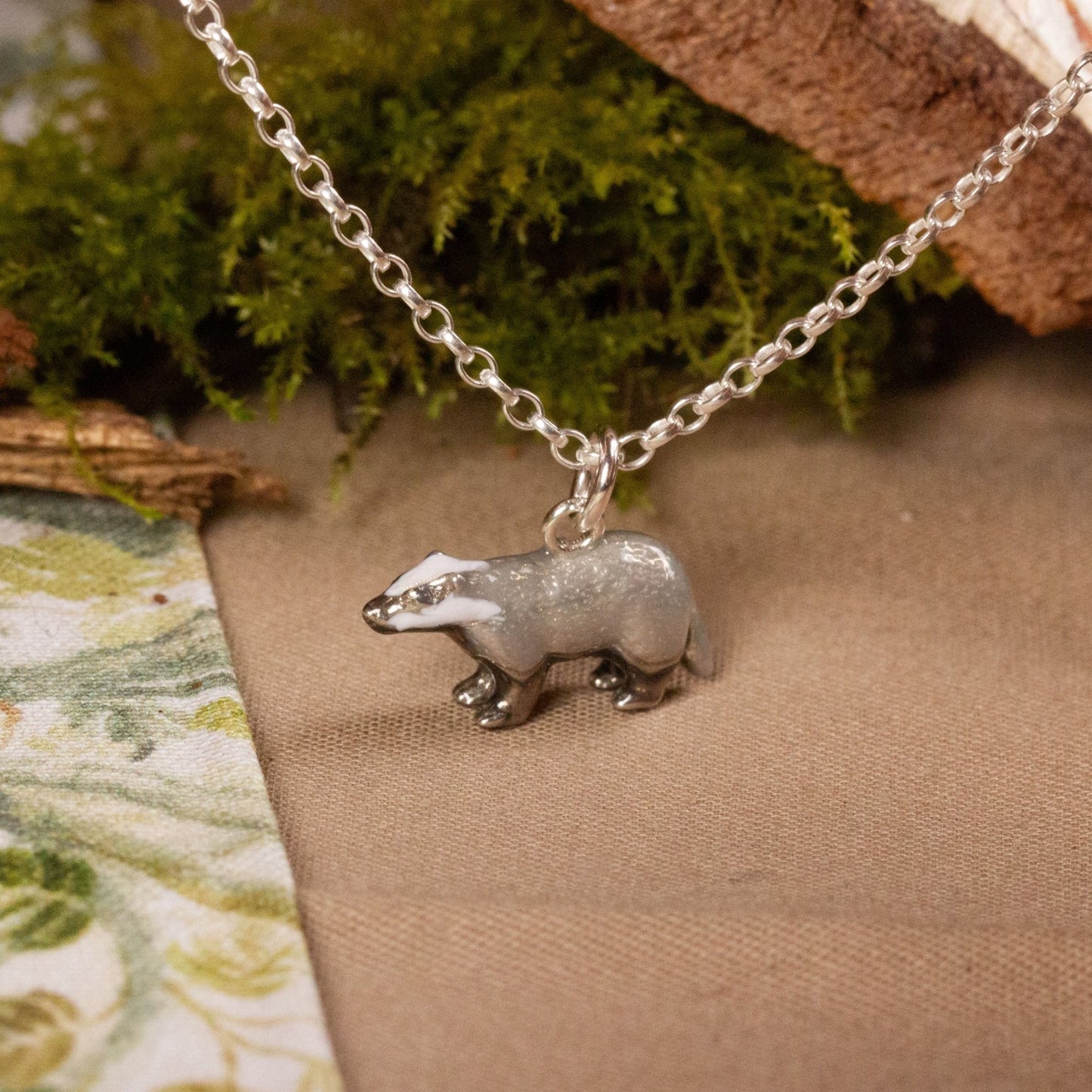 Badger Necklace - Enamelled Sterling Silver - MYLEE London