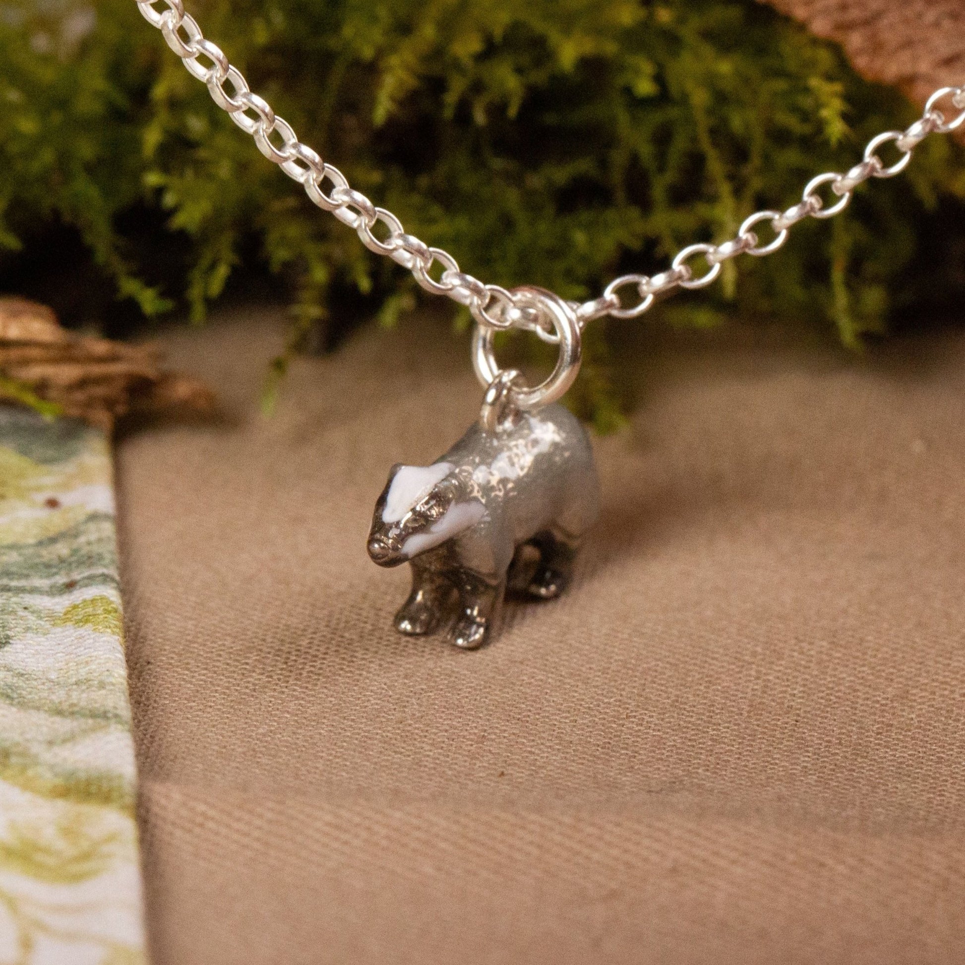 Badger Necklace - Enamelled Sterling Silver - MYLEE London