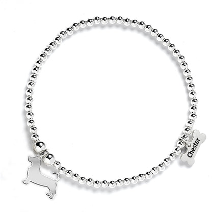 Basset Hound Silhouette Silver Ball Bead Bracelet - Personalised - MYLEE London