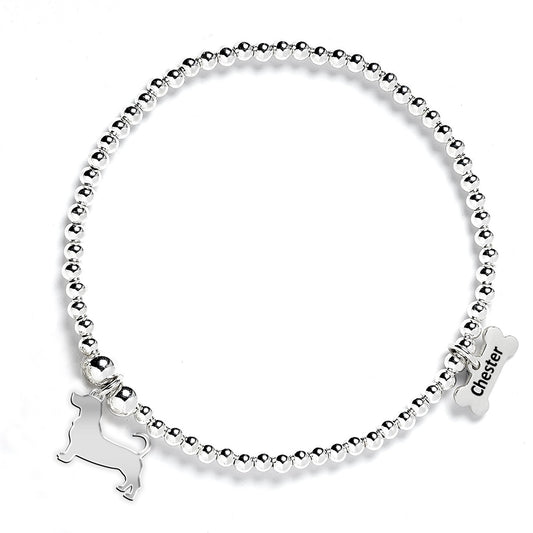 Basset Hound Silhouette Silver Ball Bead Bracelet - Personalised - MYLEE London