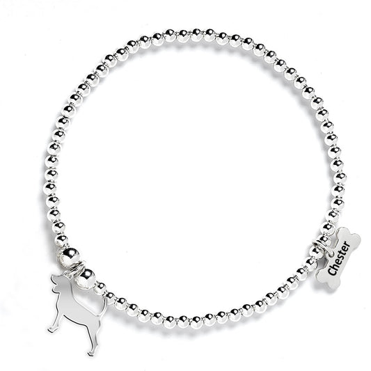 Beagle Silhouette Silver Ball Bead Bracelet - Personalised - MYLEE London