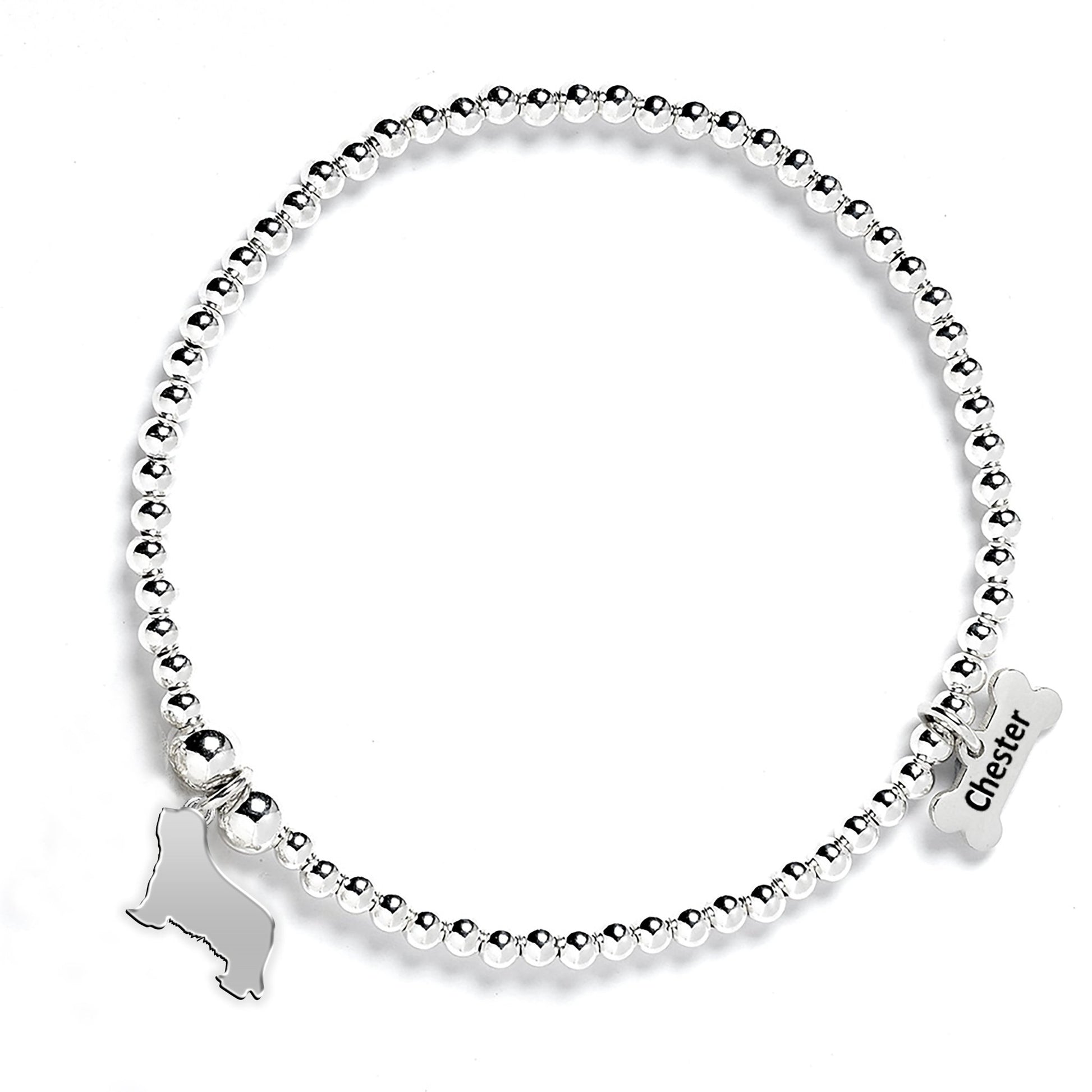 Bearded Collie Silhouette Silver Ball Bead Bracelet - Personalised - MYLEE London