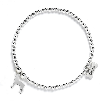 Beauceron Silhouette Silver Ball Bead Bracelet - Personalised - MYLEE London