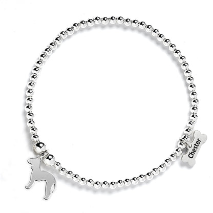 Bedlington Terrier Silhouette Silver Ball Bead Bracelet - Personalised - MYLEE London