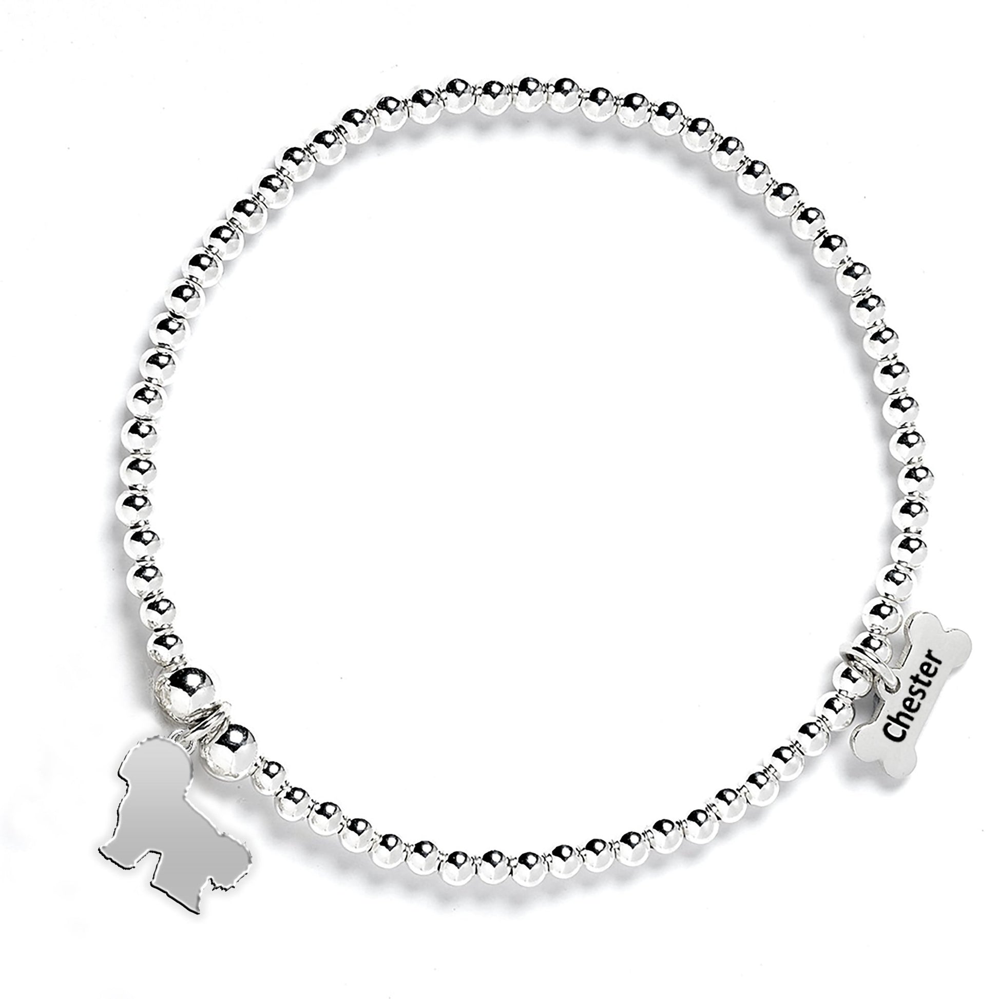 Bichon Frise Silhouette Silver Ball Bead Bracelet - Personalised - MYLEE London