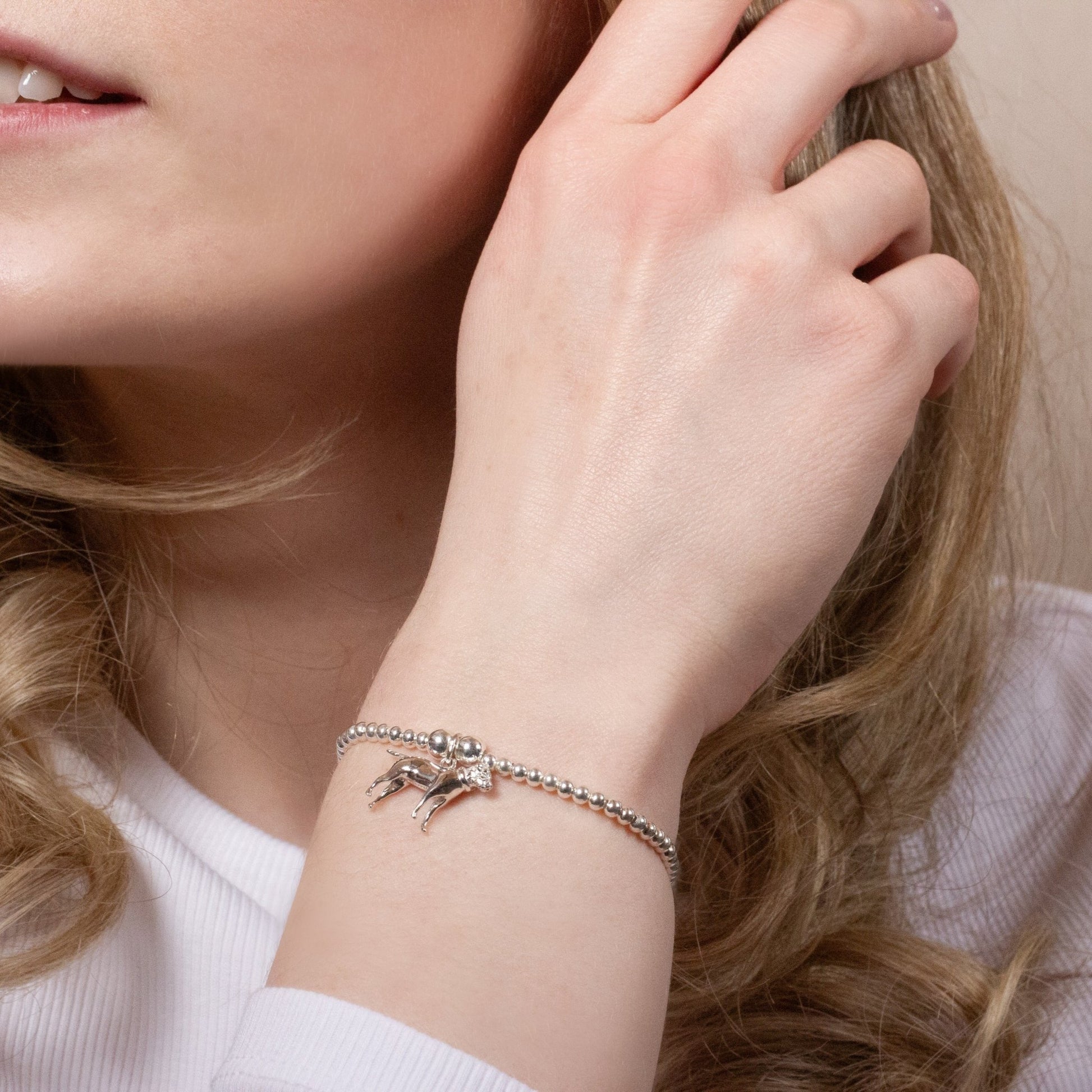 Border Terrier Silver Ball Bead Bracelet - Personalised - MYLEE London