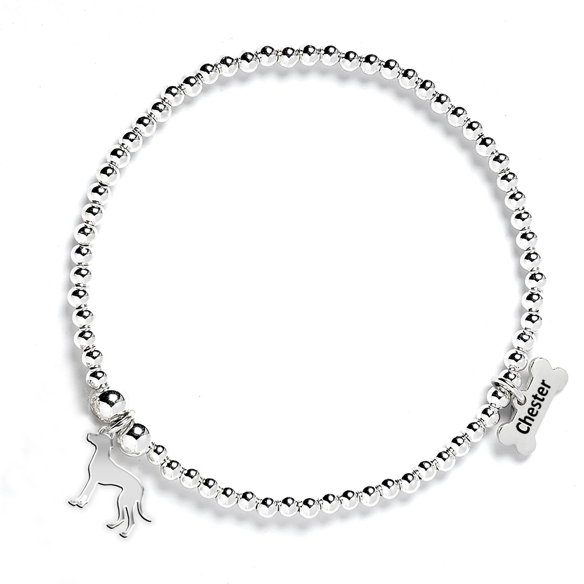 Braque D'auvergne Silhouette Silver Ball Bead Bracelet - Personalised - MYLEE London