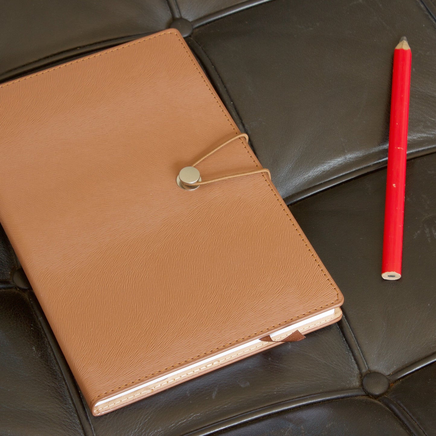 Brown Lined A5 Notebook With Elastic Fastener And Stud - MYLEE London