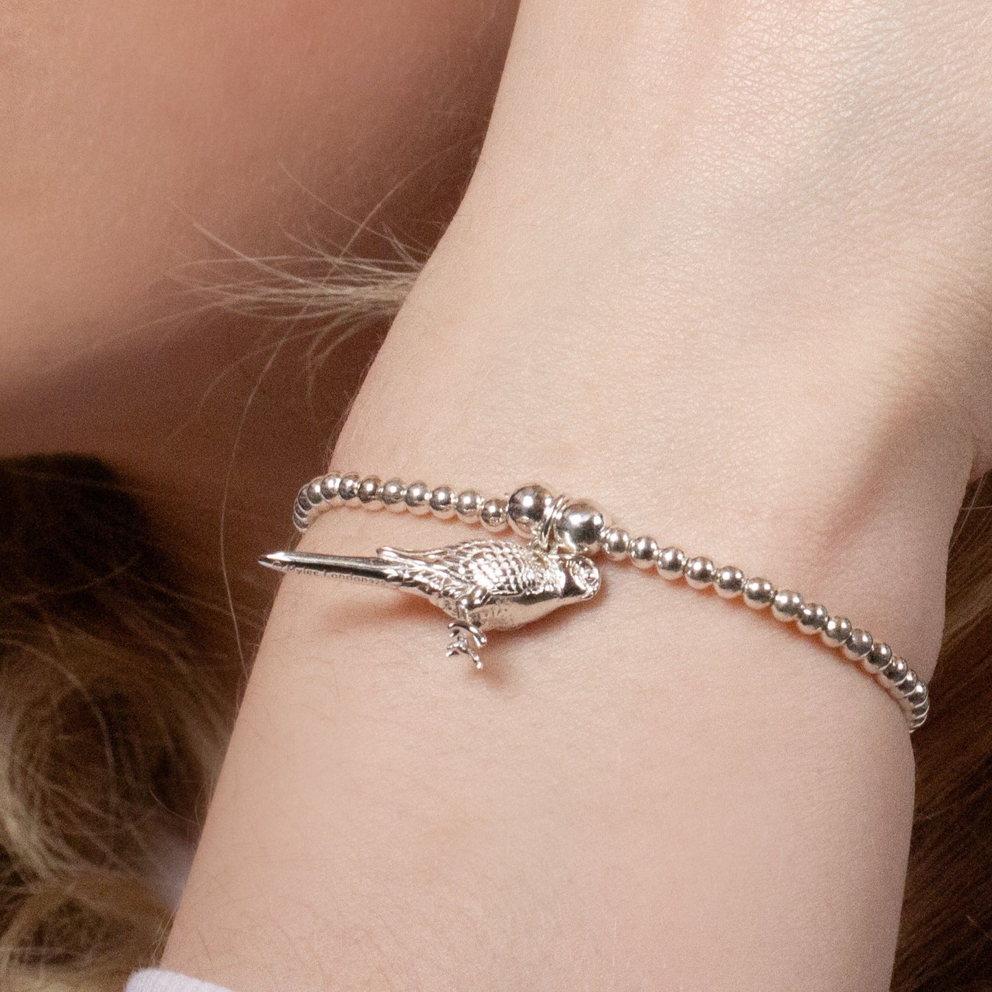 Budgie Silver Ball Bead Bracelet - Personalised - MYLEE London