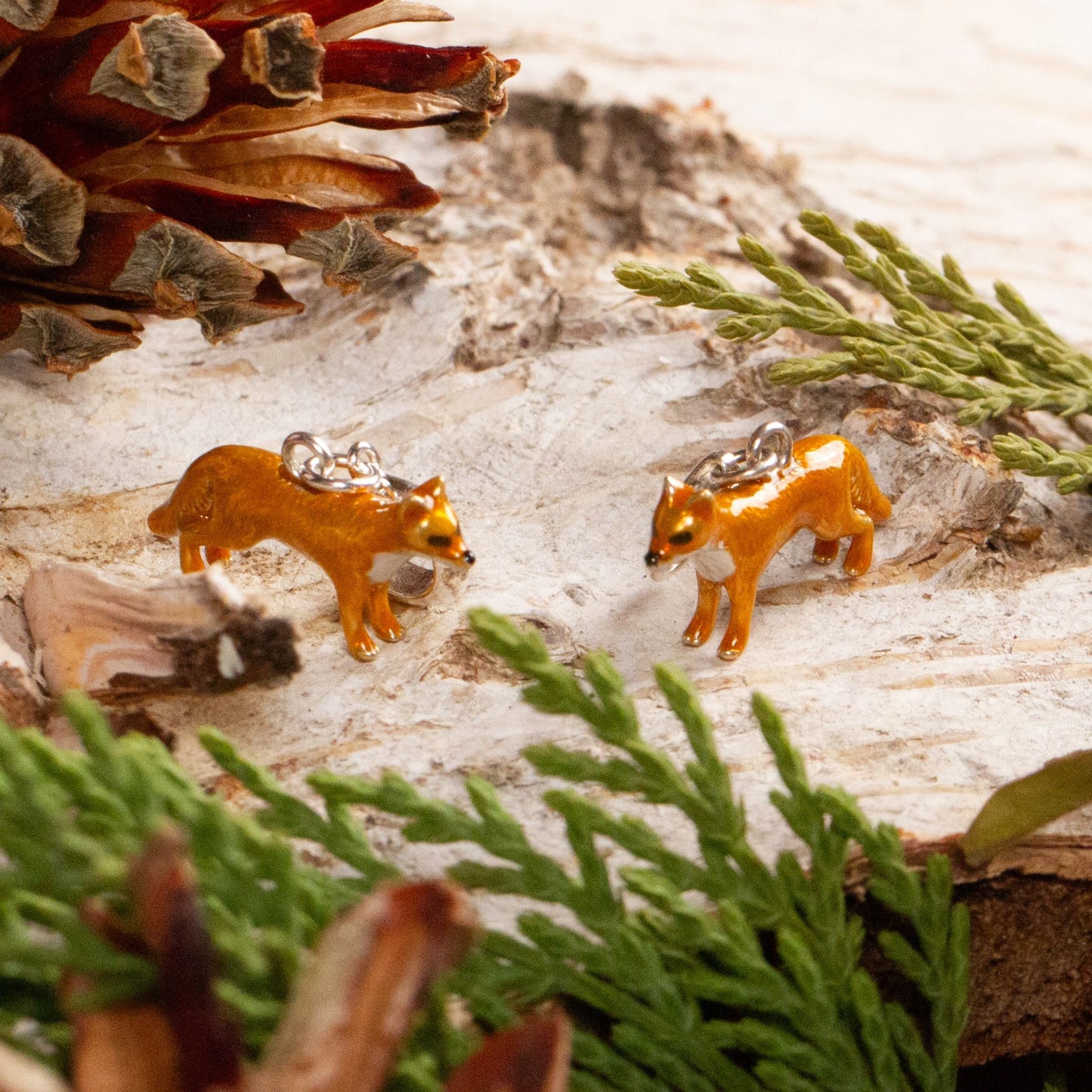 Fox Charm - Enamelled Sterling Silver