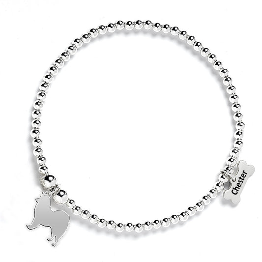 Canadian Eskimo Dog Silhouette Silver Ball Bead Bracelet - Personalised - MYLEE London