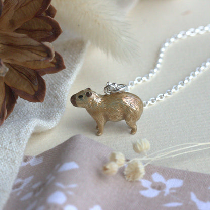 Tiny Capybara Pendant Necklace in Sterling Silver, Capybara Necklace, – Silver Rain Silver Tiny Capybara Pendant Necklace in Sterling Silver, Capybara Necklace, – Silver Rain Silver