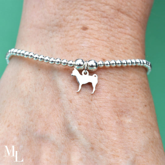 Chihuahua Silhouette Silver Ball Bead Bracelet - Personalised - MYLEE London