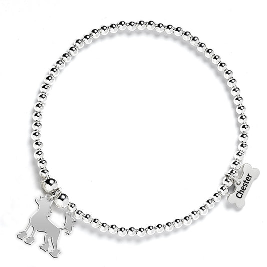 Chinese Crested Silhouette Silver Ball Bead Bracelet - Personalised - MYLEE London