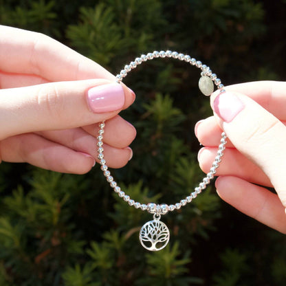 Circle Tree of Life on Silver Ball Bead Bracelet - MYLEE London